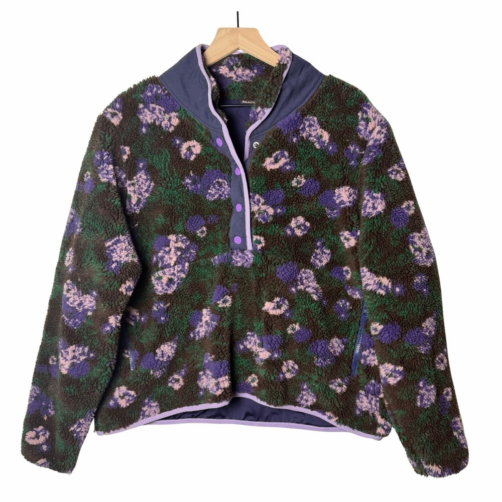 Saachi Floral Sherpa Pullover Jacket Purple Green One Size Cozy